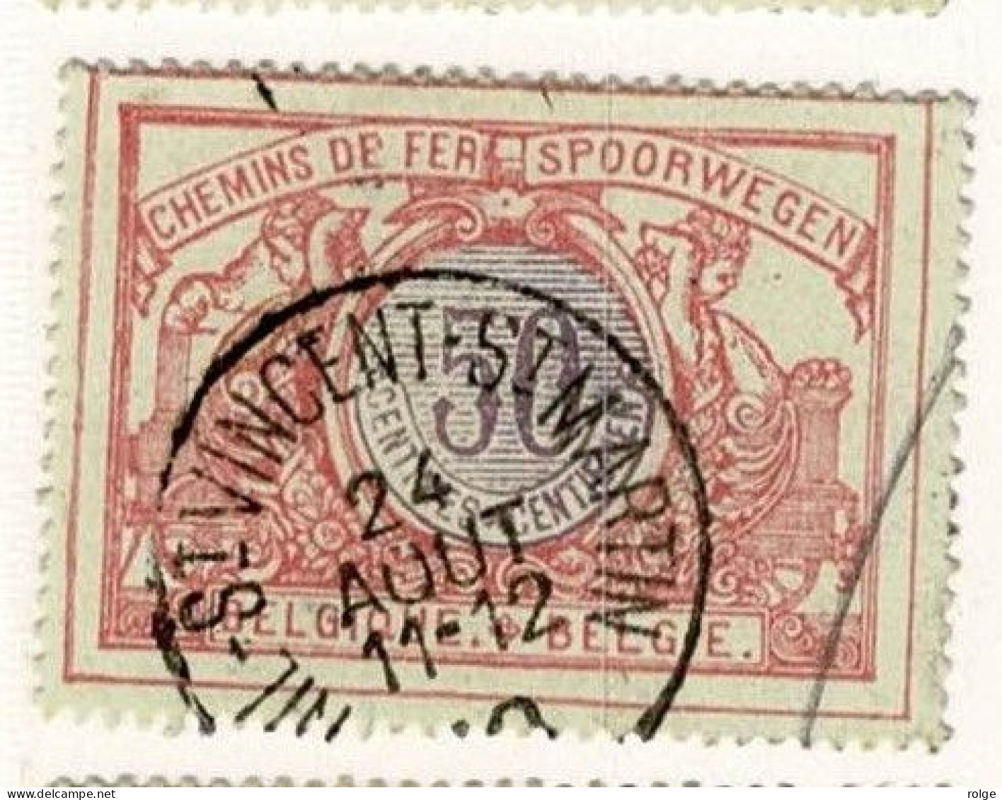 D075  NIL-ST VINCENT-MARTIN     POSTSTEMPEL  OP SPOORWEGZEGEL N°35 - Gebraucht