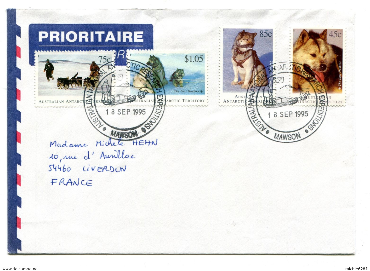 0098 - 0099 - 0100 - 0101 - 1994 - Lettre Pour La France - Mawson - Australian National Antartic Research Expeditions - Cartas & Documentos