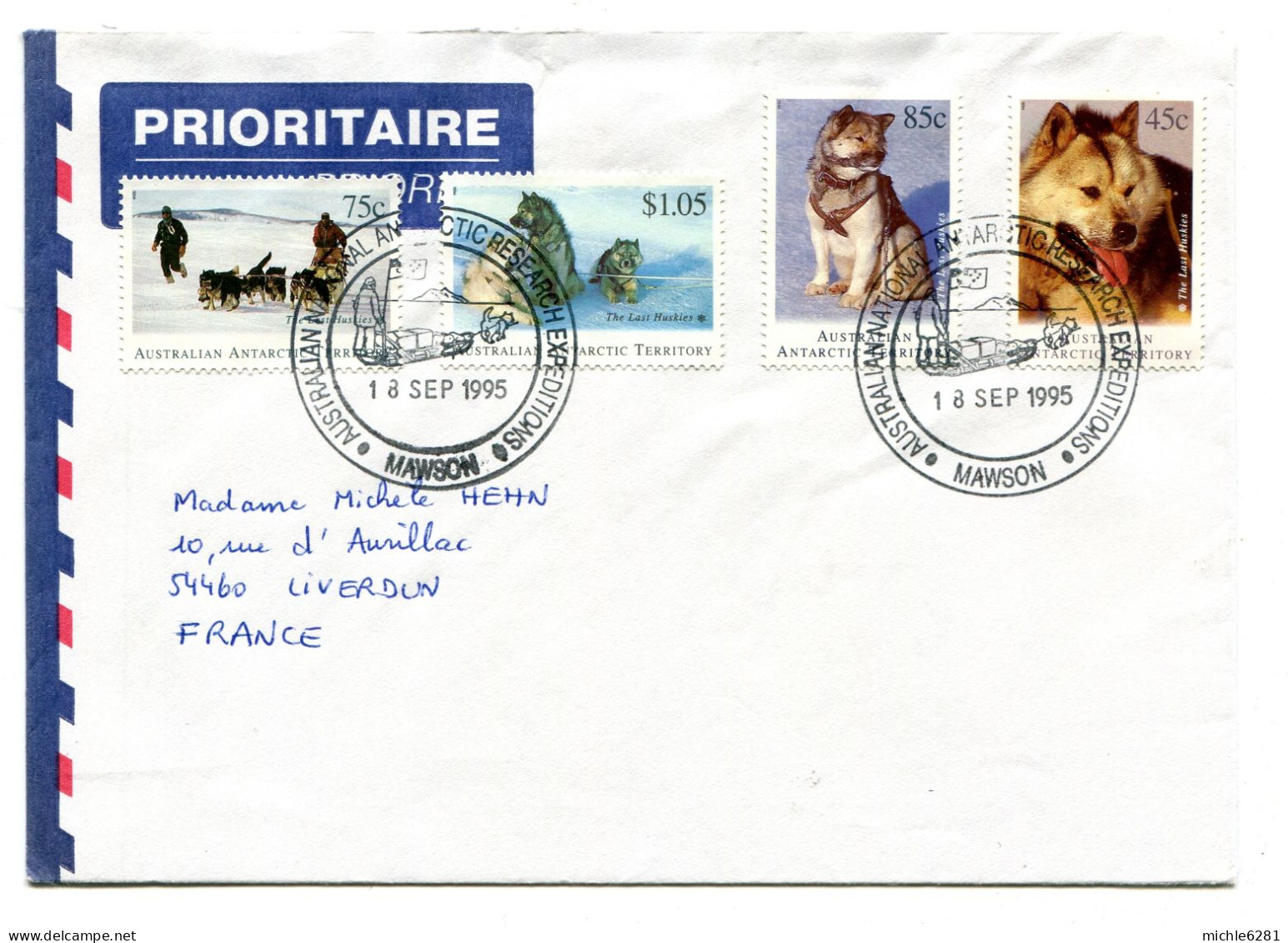 0098 - 0099 - 0100 - 0101 - 1994 - Lettre Pour La France - Mawson - Australian National Antartic Research Expeditions - Briefe U. Dokumente
