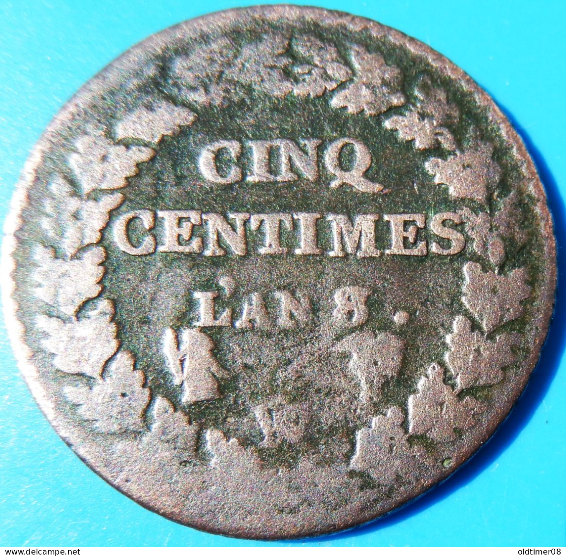 Cinq Centimes Dupré, Grand Module; An 8/7, W/A, TB30, Sans Point Après Centimes - 1792-1804 1ère République (An I – An XII)