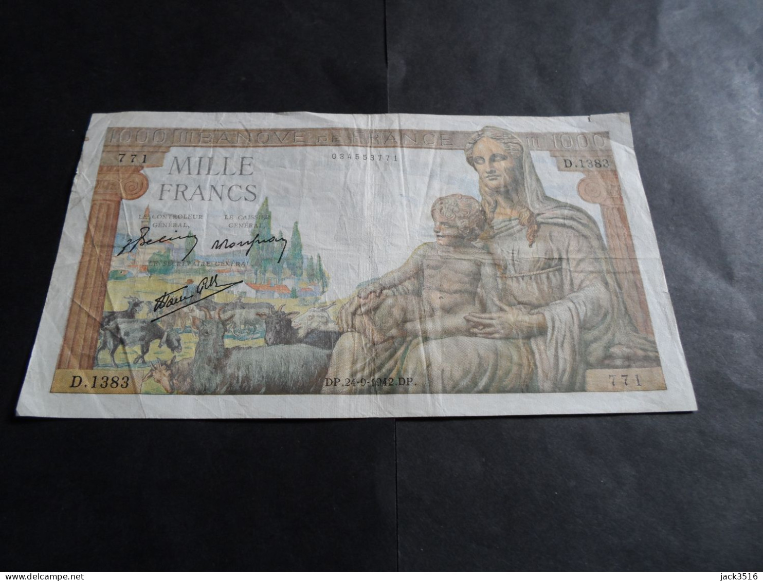 Billet 1000 Francs Demeter 1942 D.1383 - 1 000 F 1942-1943 ''Déesse Déméter''