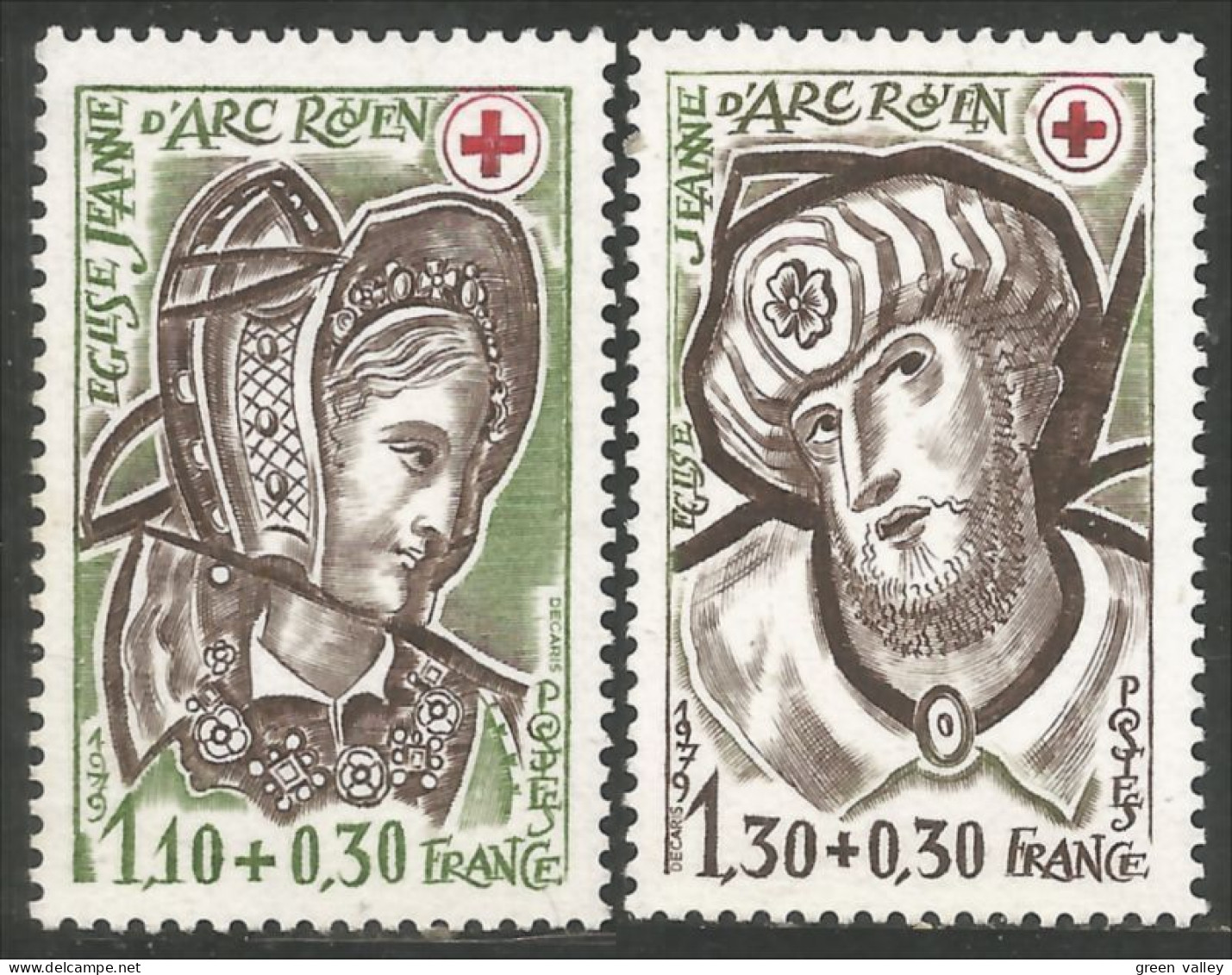 350 France Yv 2070-2071 Croix-Rouge Red Cross 1979 Vitraux Église Rouen Church MNH ** Neuf SC (2070-2071-1c) - Glas & Fenster