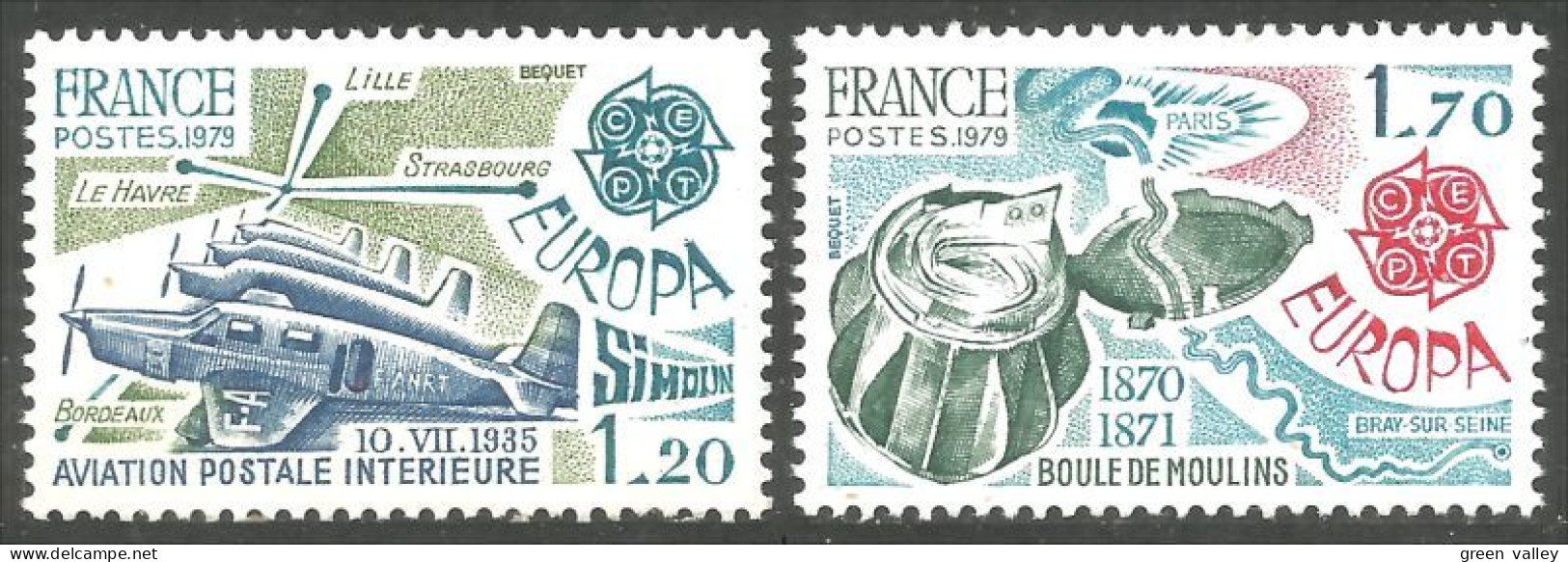 350 France Yv 2046-2047 Europa 1979 Avion Airplane Boule Moulins MNH ** Neuf SC (2046-2047-1b) - 1979