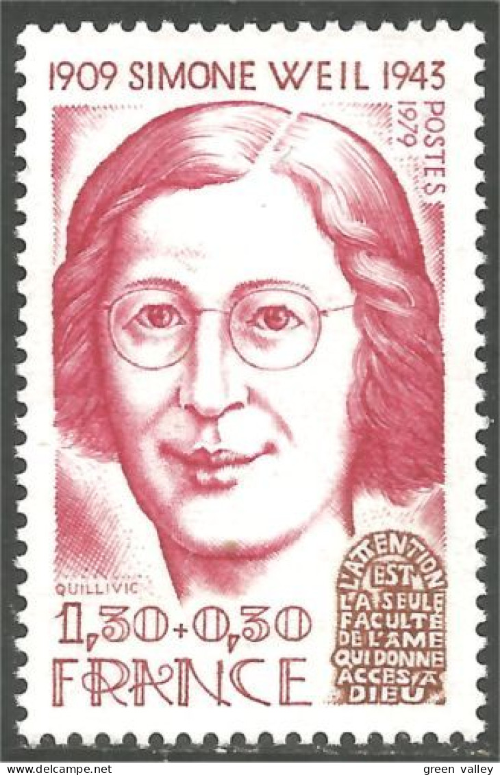 350 France Yv 2032A Simone Weil Philosophe Ecrivain Writer Philosophy MNH ** Neuf SC (2032A-1d) - Altri & Non Classificati