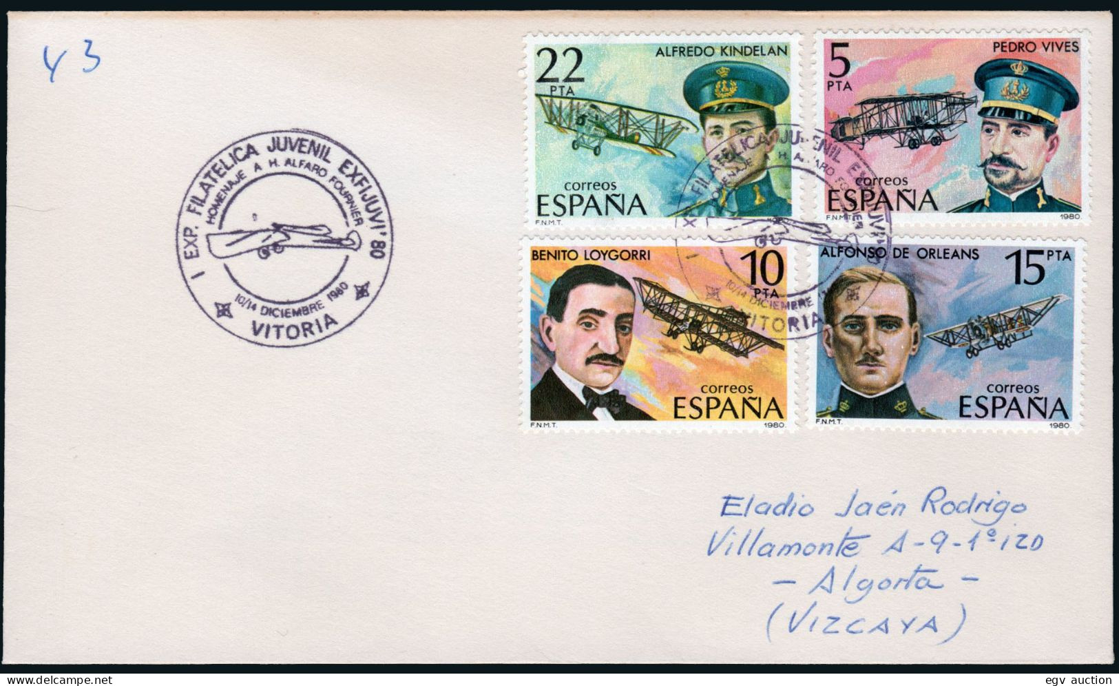 Álava - Edi O 2595/8 - Mat "Vitoria 10/12/80 - Homenaje A H. Alfaro Fournier" - Storia Postale