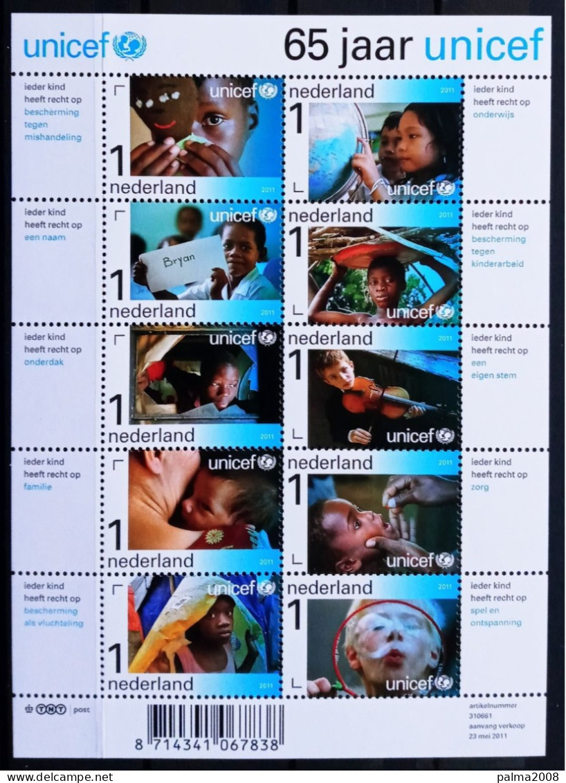 HOLANDA - IVERT 2787/96 BLOQUE NUEVOS ** 65º ANIVERSARIO DE UNICEF - Ongebruikt