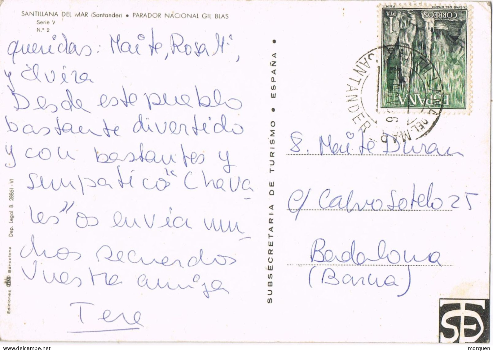 54740. Postal SANTILLANA Del MAR (Santander) 1966. Parador Nacional Gil Blas - Cartas & Documentos