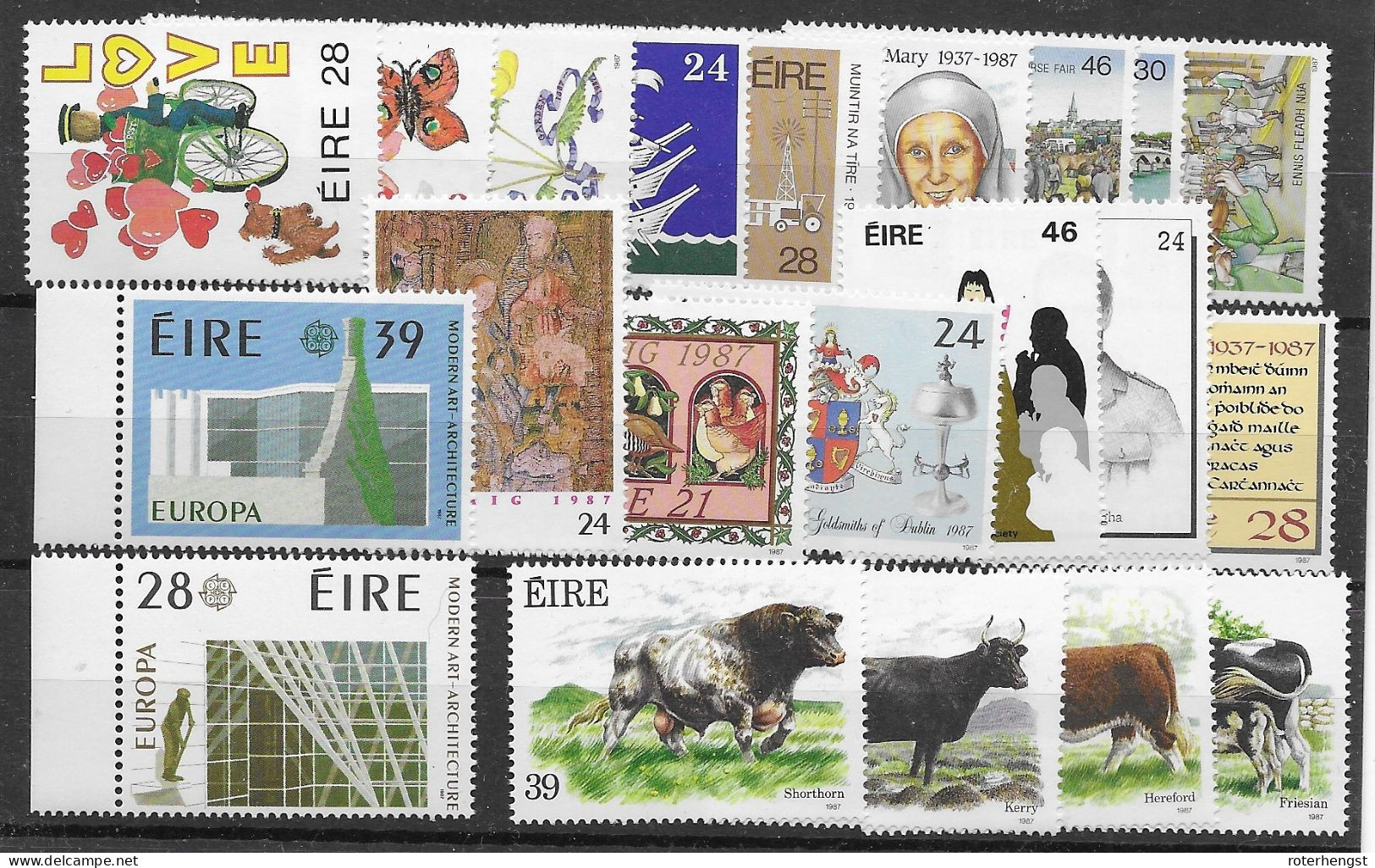 Ireland Mnh ** 1987 Year Set (2 Small 28p Values Missing) Michel Cat. 38 Euros - Années Complètes