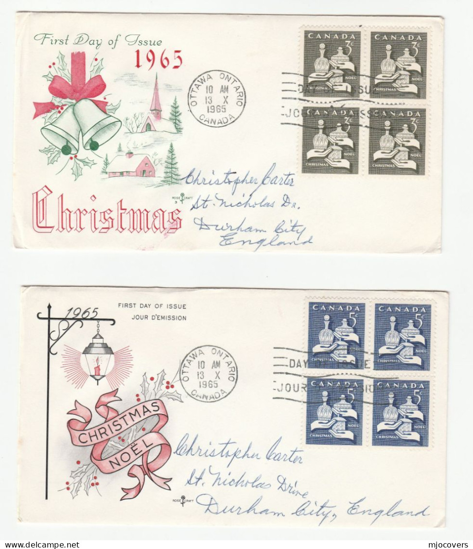 PERFUME BOTTLES  2 Diff Blk Of 4 FDCs CHRISTMAS  1965 Stamps CANADA To GB Cover Fdc - 1961-1970