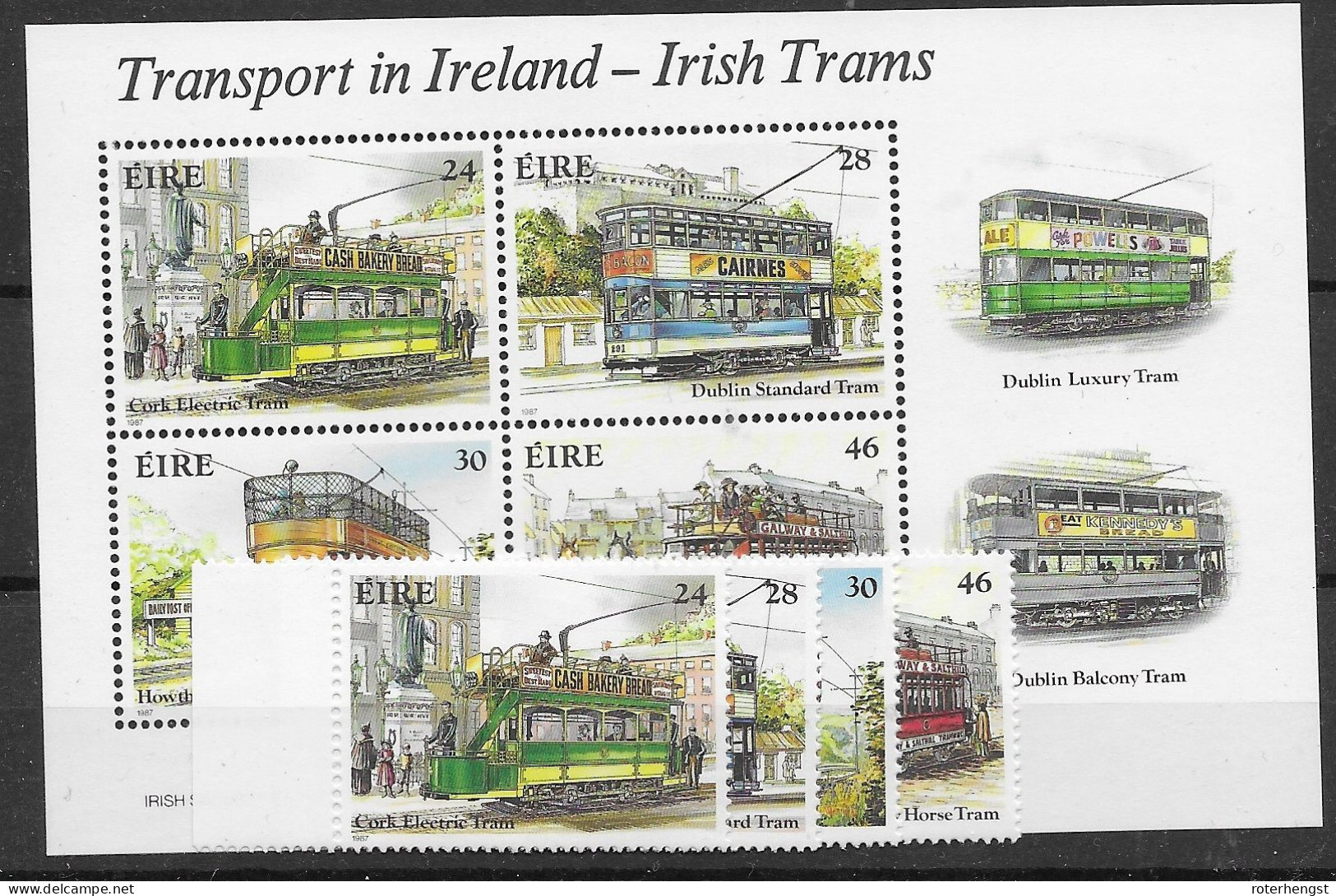 Ireland Mnh ** Tram Train Sheet And Set 1983 10,5 Euros - Neufs