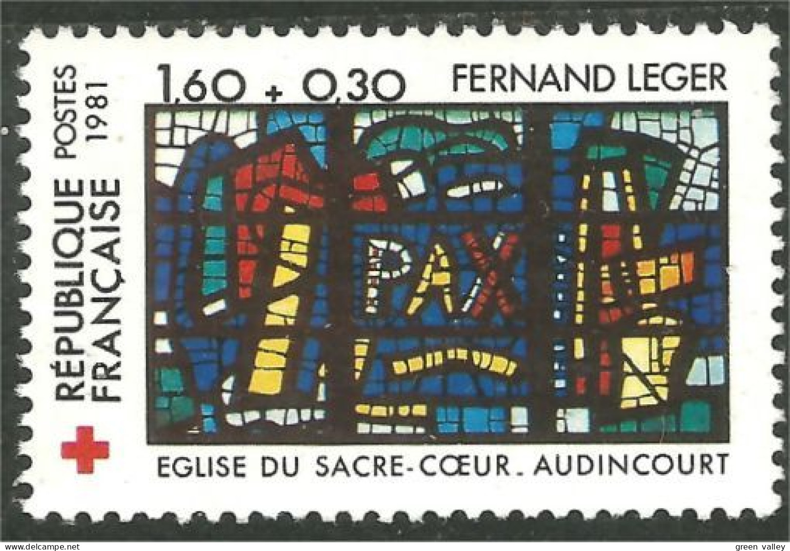 351 France Yv 2176 Croix-Rouge Église Audincourt Church Paix Peace MNH ** Neuf SC (2176-1b) - Verres & Vitraux