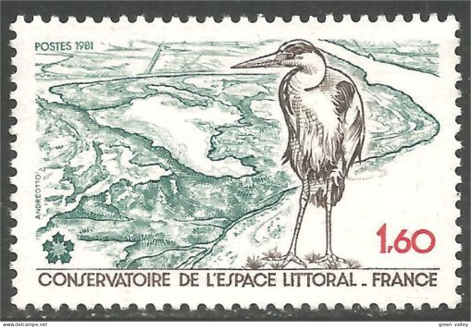 351 France Yv 2146 Littoral Marécage Swamp Héron Reiher Airone MNH ** Neuf SC (2146-1e) - Aves Gruiformes (Grullas)