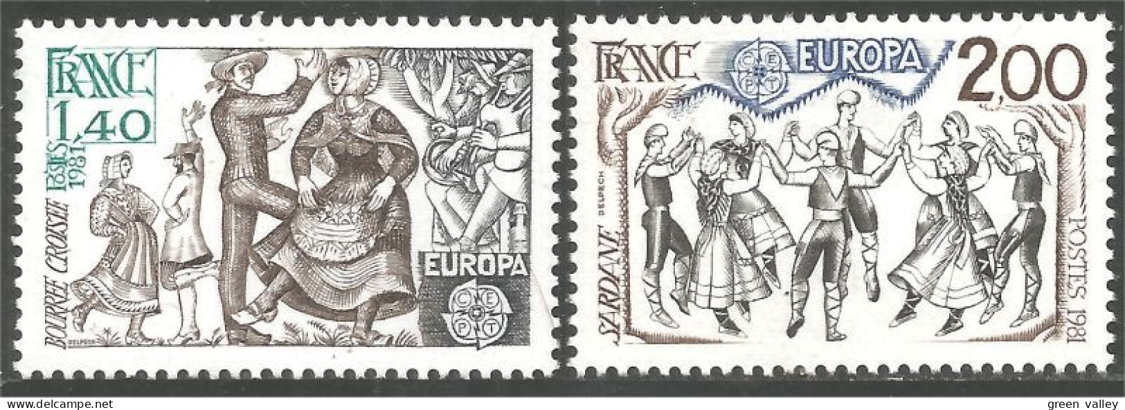 351 France Yv 2138-2139 Europa 1981 Folklore Danse Dance Music Musique MNH ** Neuf SC (2138-2139-1e) - Baile