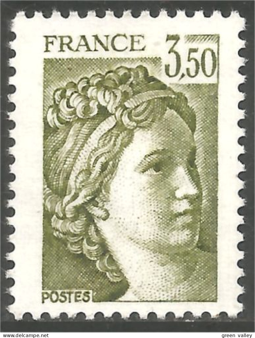 351 France Yv 2121 Sabine De Gandon 3 F 50 Vert Olive Green MNH ** Neuf SC (2121-1b) - 1977-1981 Sabine Van Gandon