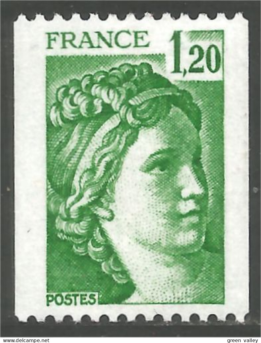 351 France Yv 2103 Sabine De Gandon 1 F 20 Vert Green Roulette Coil MNH ** Neuf SC (2103-3d) - Altri & Non Classificati