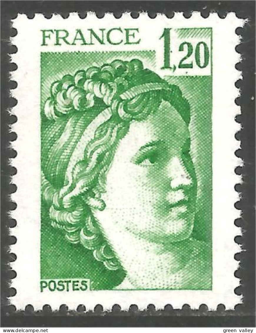 351 France Yv 2101 Sabine De Gandon 1 F 20 Vert Green MNH ** Neuf SC (2101-1b) - 1977-1981 Sabina Di Gandon