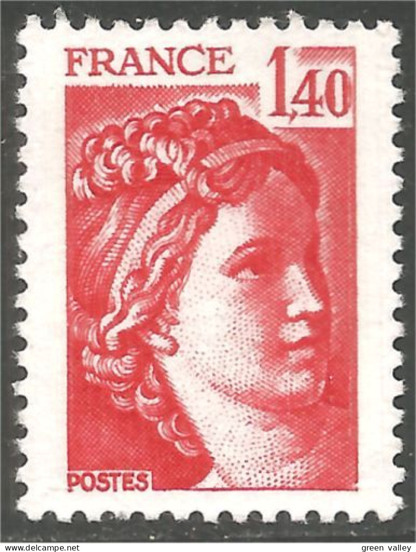 351 France Yv 2102 Sabine De Gandon 1 F 40 Rouge Red MNH ** Neuf SC (2102-1b) - 1977-1981 Sabine De Gandon