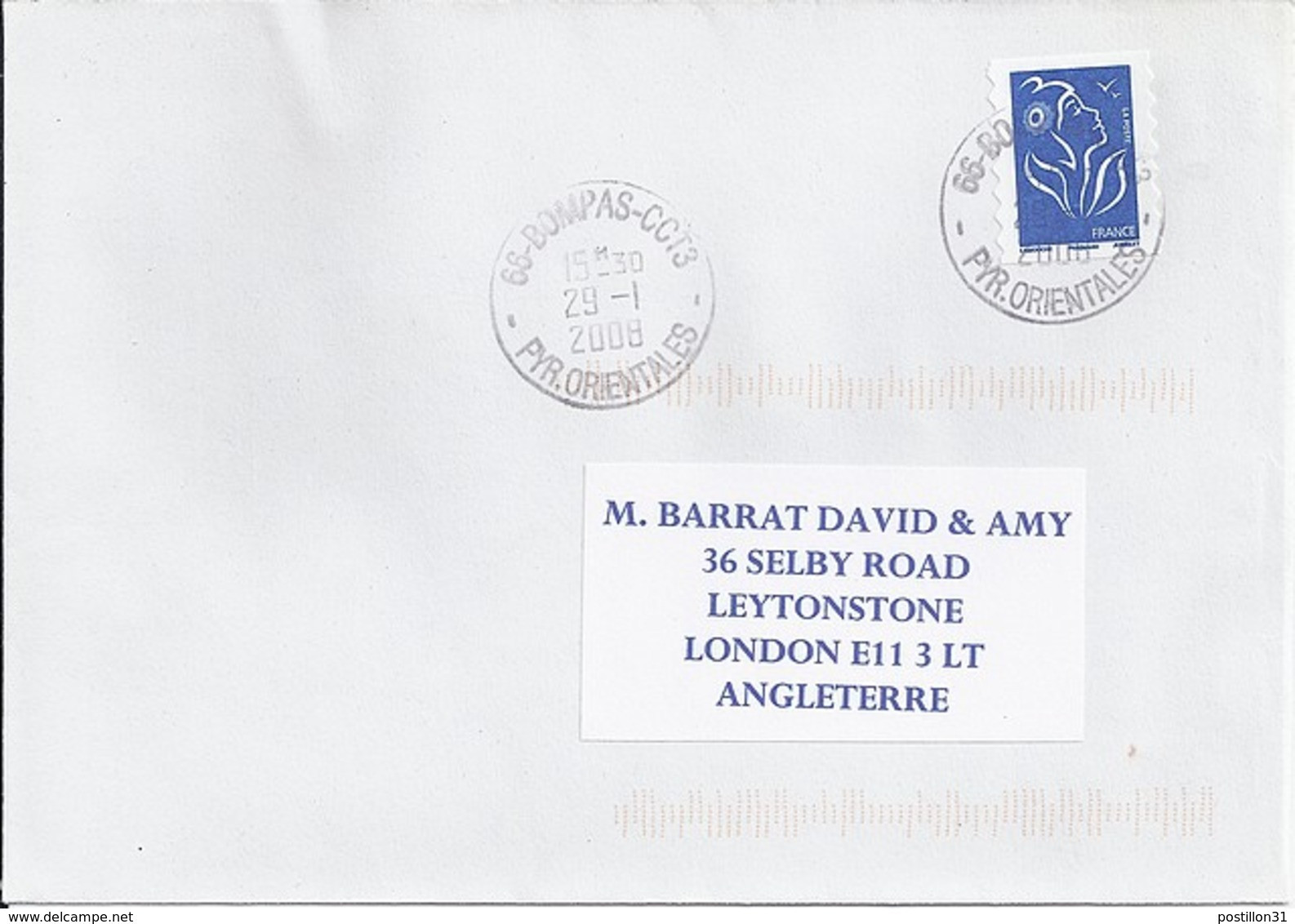 MARIANNE DE LAMOUCHE N°4127 SUR LETTRE DE 2008 POUR L'ANGLETERRE - 2004-2008 Marianna Di Lamouche