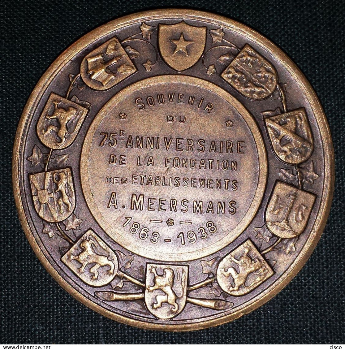BELGIQUE Médaille Leopold III - 75e Anniversaire De La Fondation Des Ets MEERSMANS 1863-1938 Signée V. MICHEL - Professionals / Firms