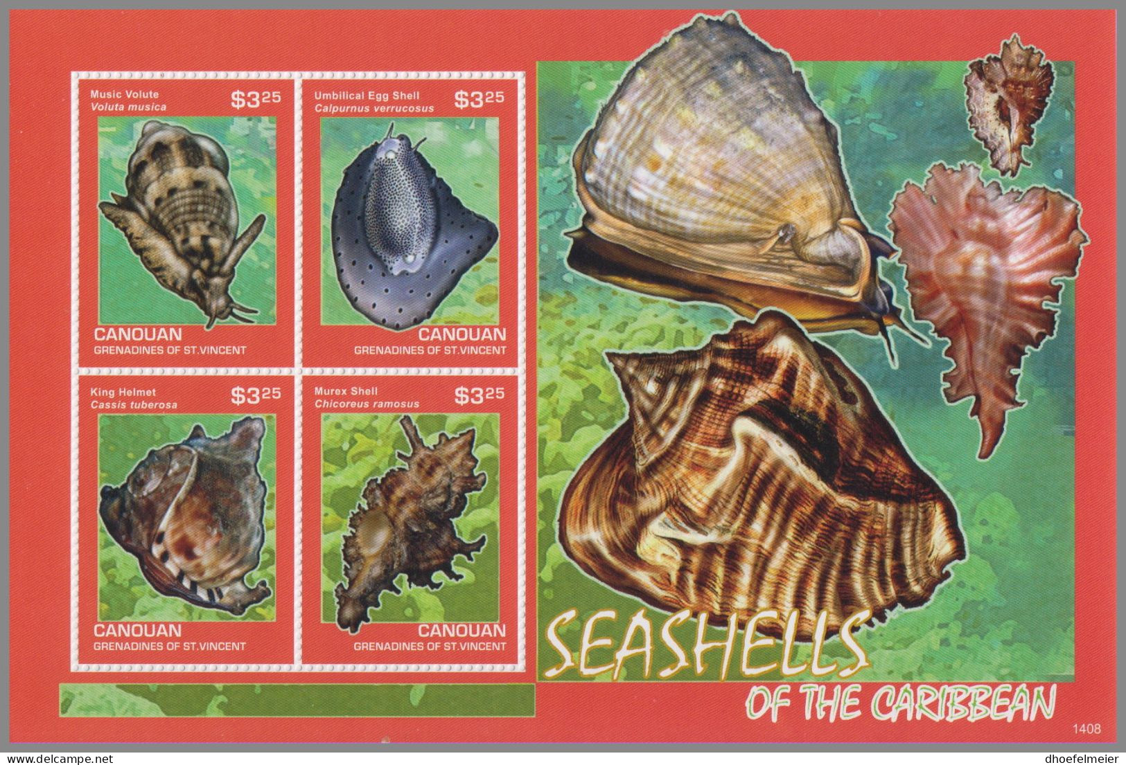 CANOUAN GRENADINES 2014 MNH Shells Of The Caribbean 1408 M/S – OFFICIAL ISSUE – DHQ49610 - Schelpen