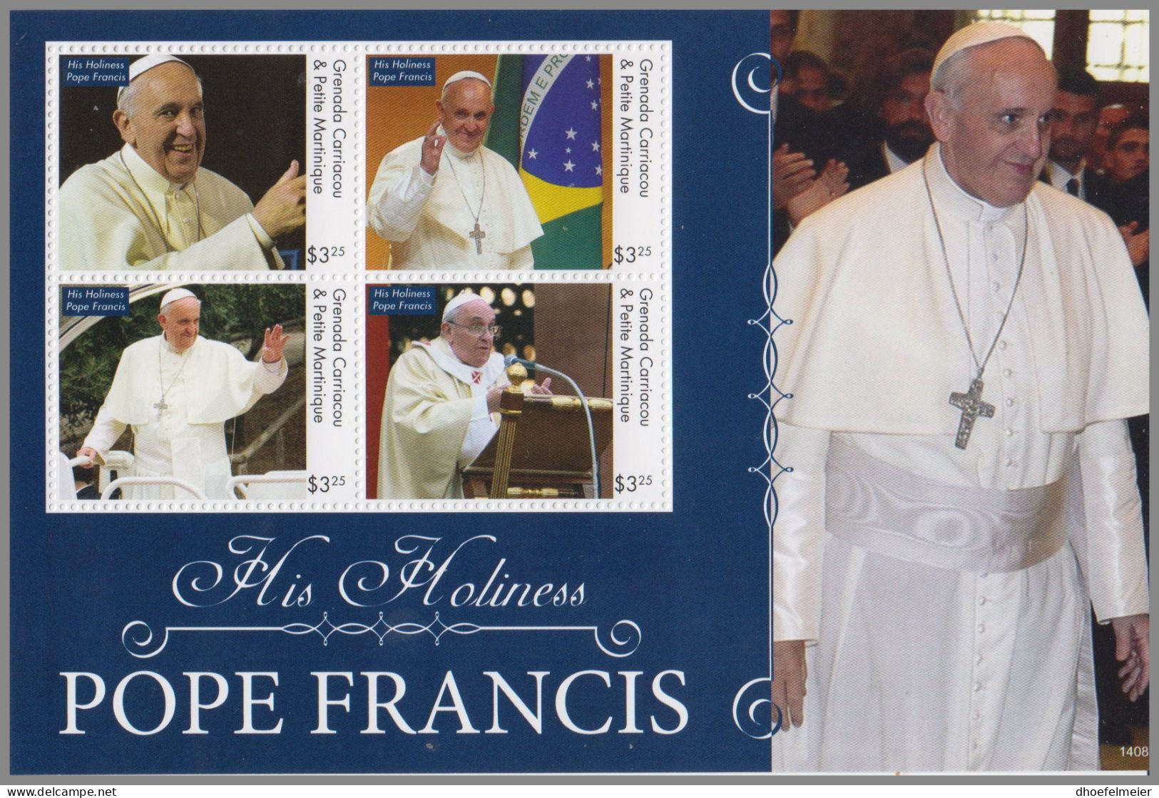 GRENADA CARRIACOU 2014 MNH Pope Francis His Holiness 1408 M/S – OFFICIAL ISSUE – DHQ49610 - Päpste