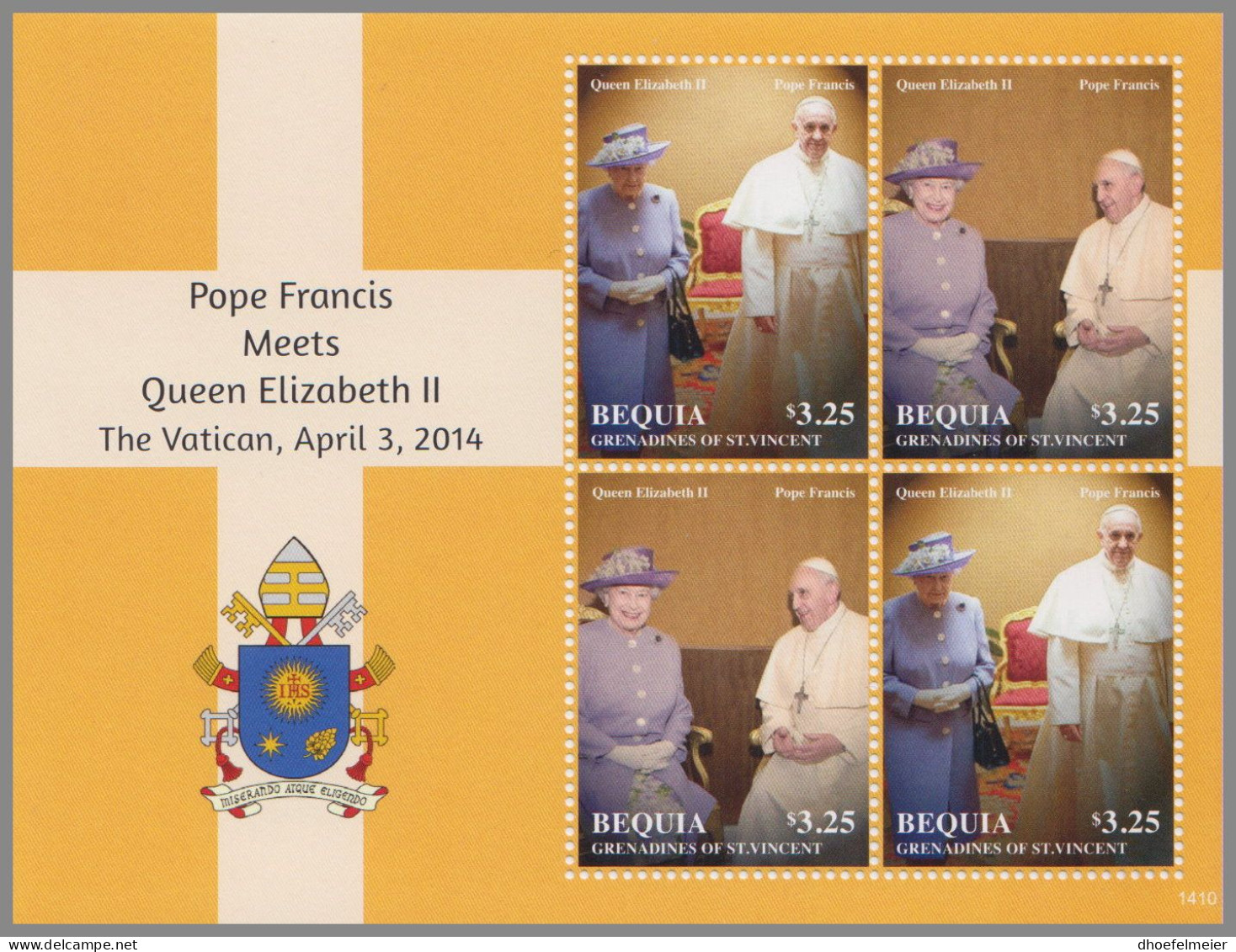 BEQUIA GRENADINES 2014 MNH Pope Francis Meets Queen Elizabeth II. 1410 M/S – OFFICIAL ISSUE – DHQ49610 - Pausen