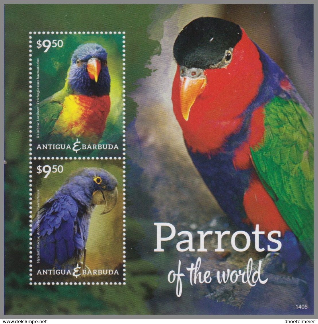 ANTIGUA & BARBUDA 2014 MNH Parrots Papageien 1405 S/S – OFFICIAL ISSUE – DHQ49610 - Papagayos