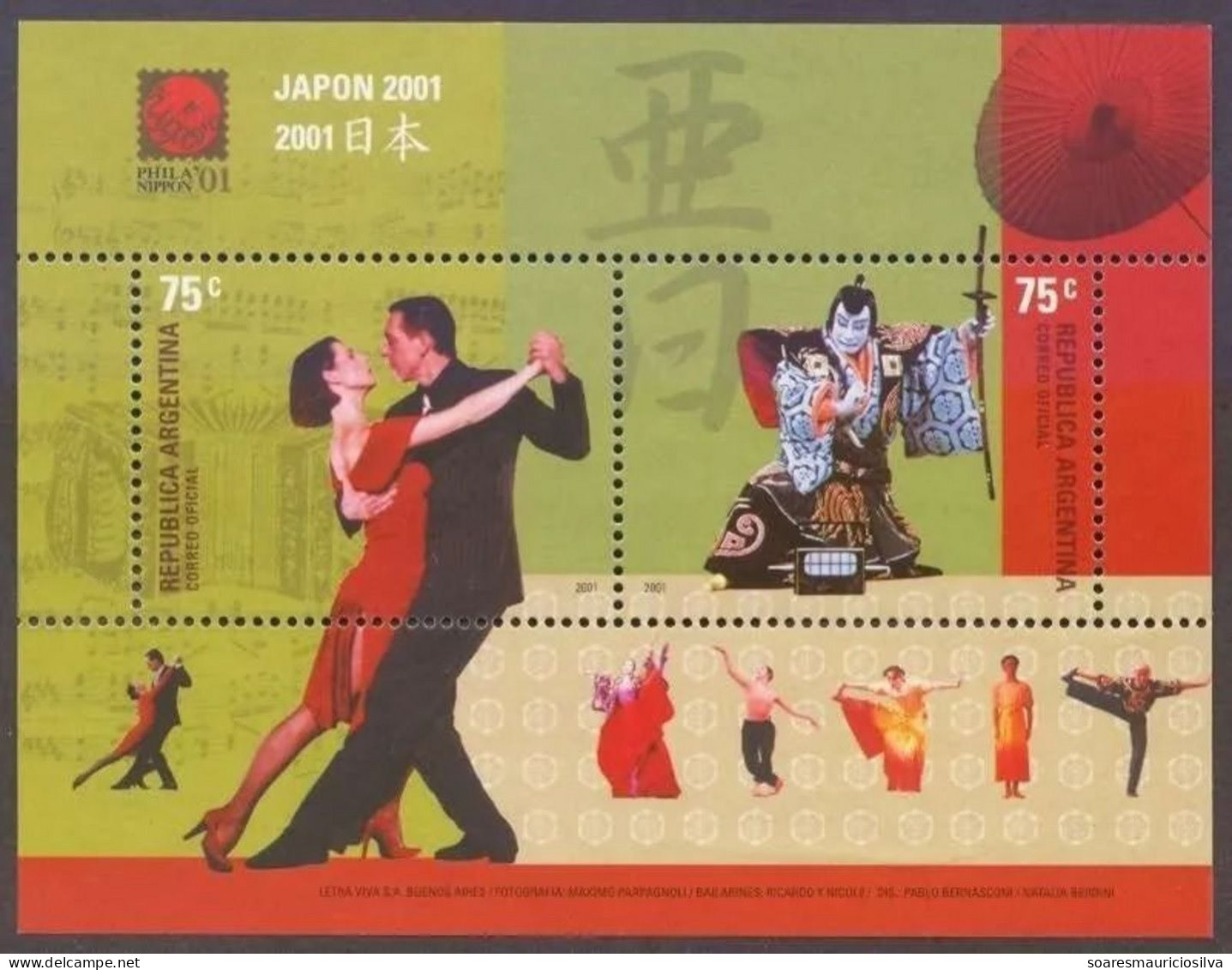 Argentina 2001 Souvenir Sheet Philatelic Exhibition In Japan Phila Nippon Tango Dance Kabuki Theater Mint - Blocchi & Foglietti