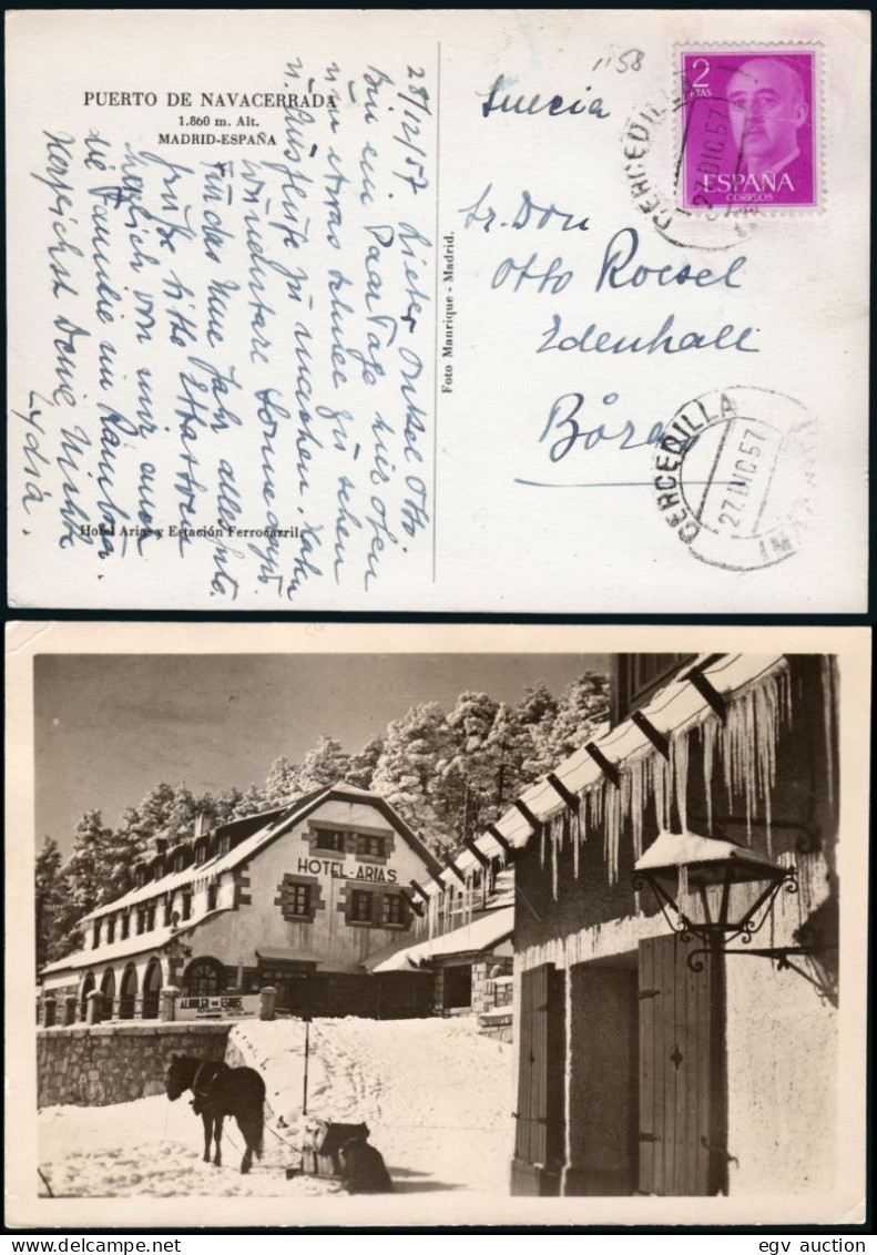 Madrid - Edi O TP 1158 - Postal "Puerto Navacerrada" - Mat "Cercedilla 27/12/57" A Suecia - Lettres & Documents