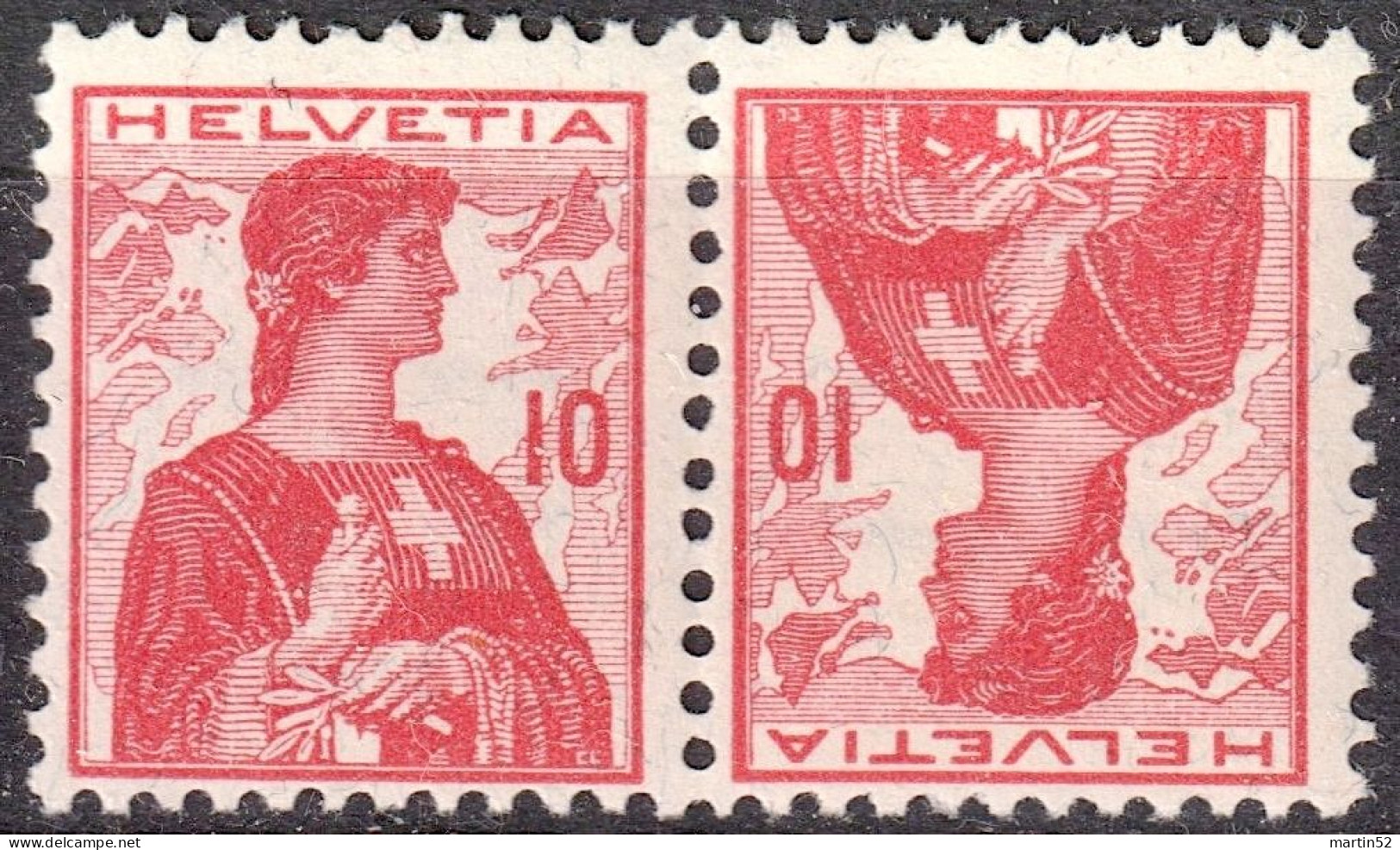 Schweiz Suisse 1909: Kehrdruck HELVETIA 10+10 Tête-bêche Zu K4 / Mi K6  * Falzspur MLH (Zu CHF 8.50 -50%) - Tête-bêche