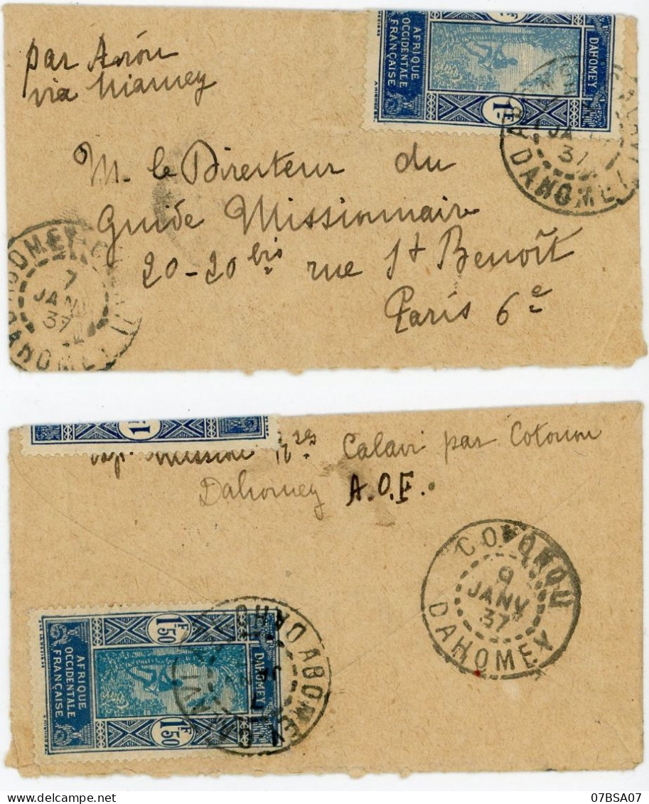 DAHOMEY ENV MIGNONNETTE 98MM X 55MM TRES PETITE ET TRES PLAISANTE 1937 COTONOU LETTRE AVION=> PARIS - Covers & Documents