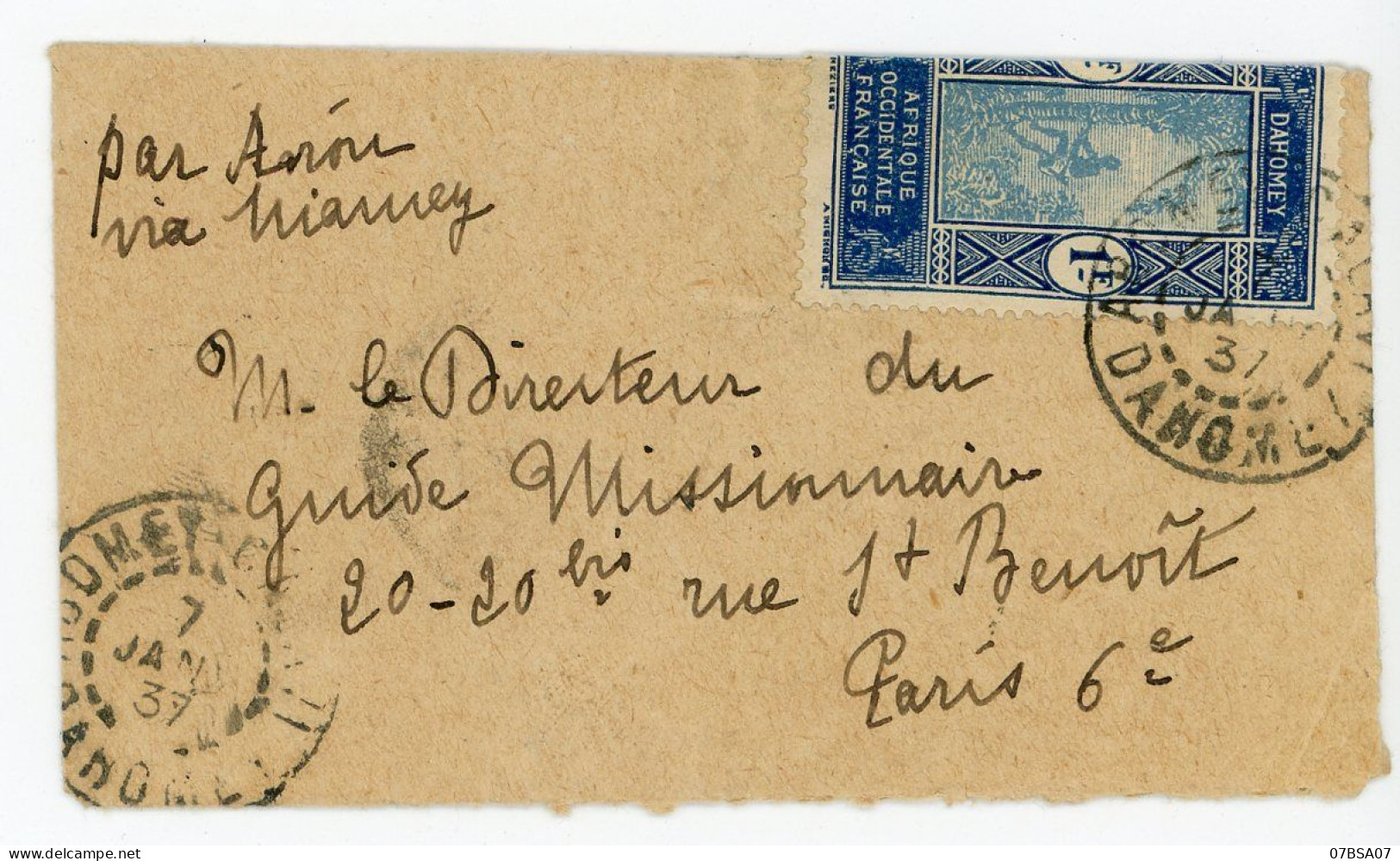 DAHOMEY ENV MIGNONNETTE 98MM X 55MM TRES PETITE ET TRES PLAISANTE 1937 COTONOU LETTRE AVION=> PARIS - Cartas & Documentos