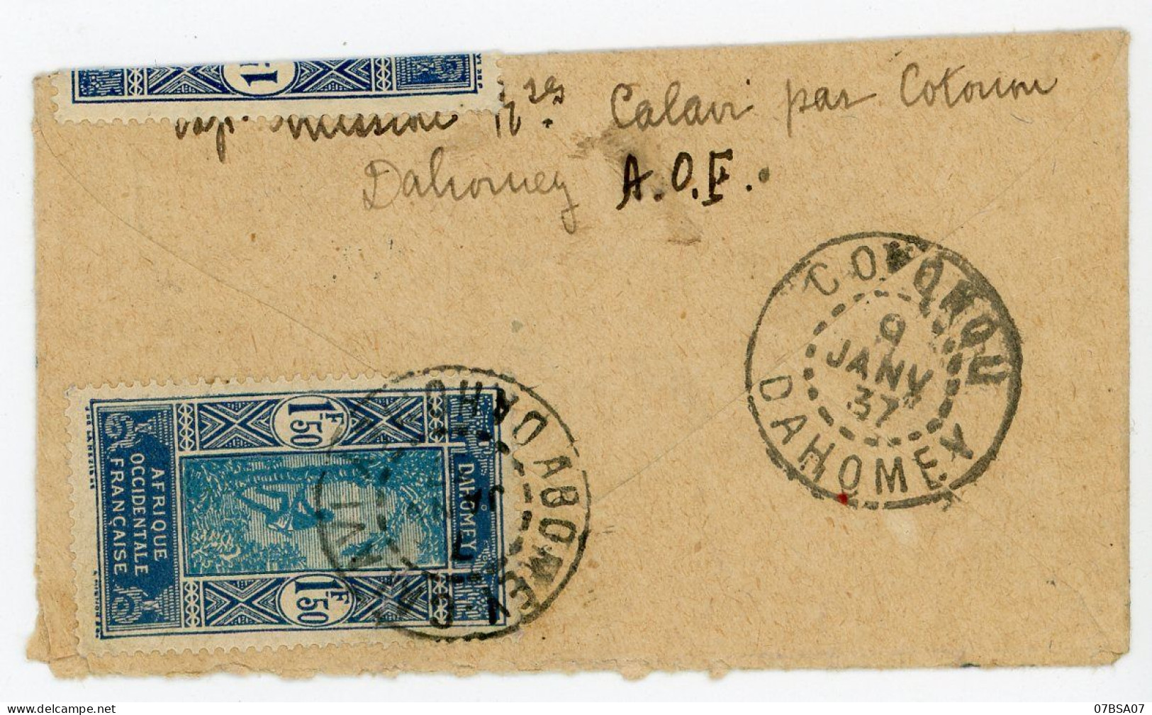 DAHOMEY ENV MIGNONNETTE 98MM X 55MM TRES PETITE ET TRES PLAISANTE 1937 COTONOU LETTRE AVION=> PARIS - Briefe U. Dokumente