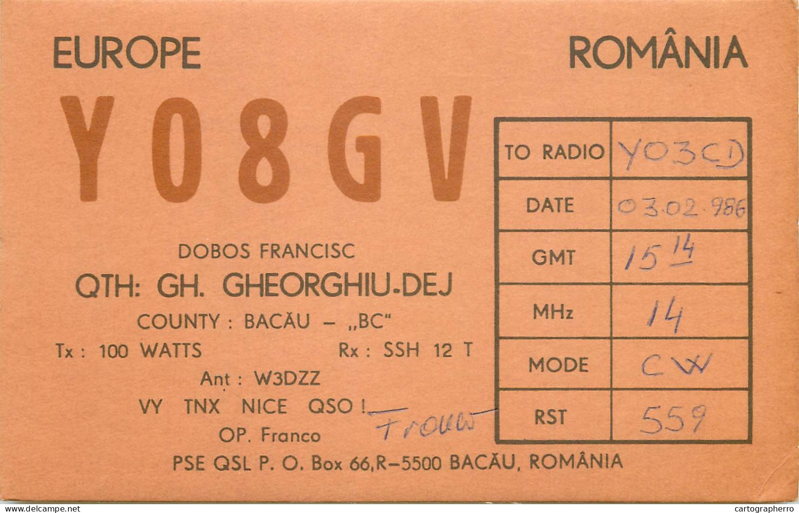 Romania Radio Amateur QSL Post Card Y03CD Y08GV - Radio Amateur