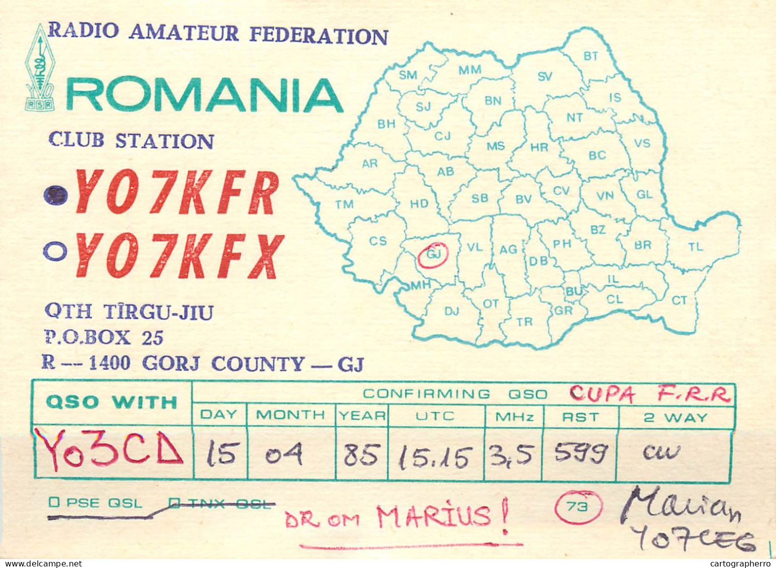 Romania Radio Amateur QSL Post Card Y03CD Y07KFR Y07KFX - Radio Amateur