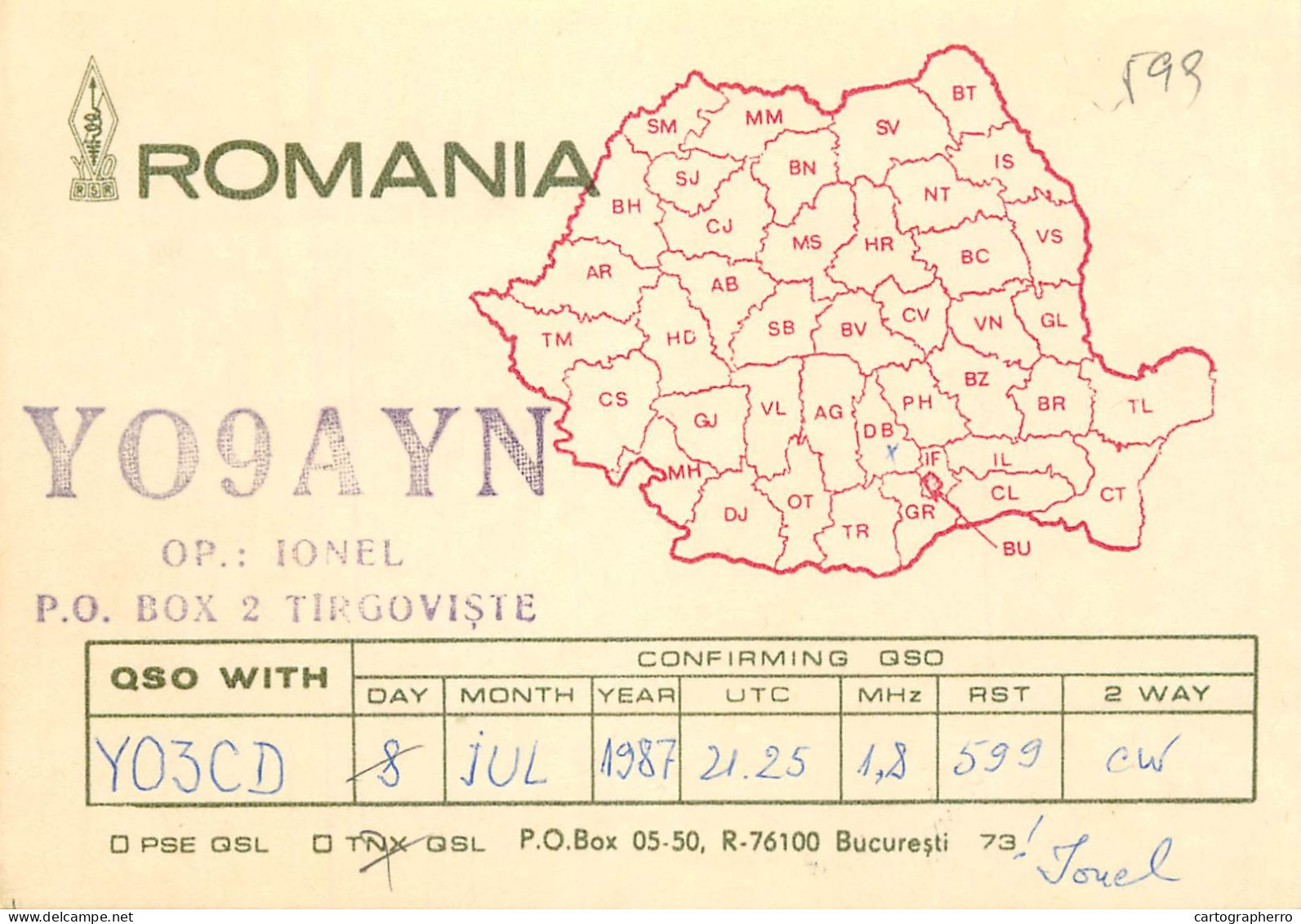 Romania Radio Amateur QSL Post Card Y03CD Y09AYN - Radio Amateur