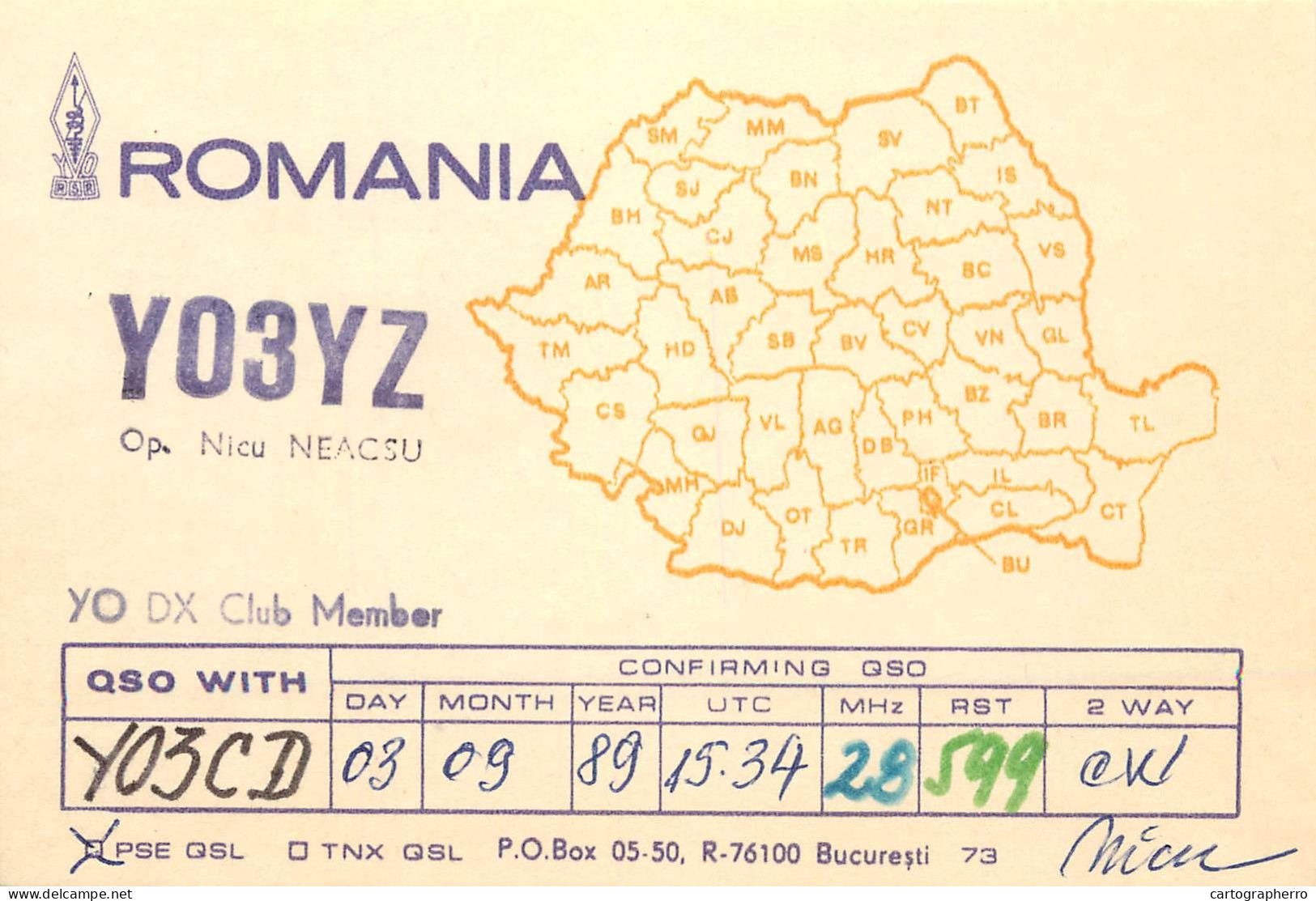 Romania Radio Amateur QSL Post Card Y03CD Y03YZ - Radio Amateur