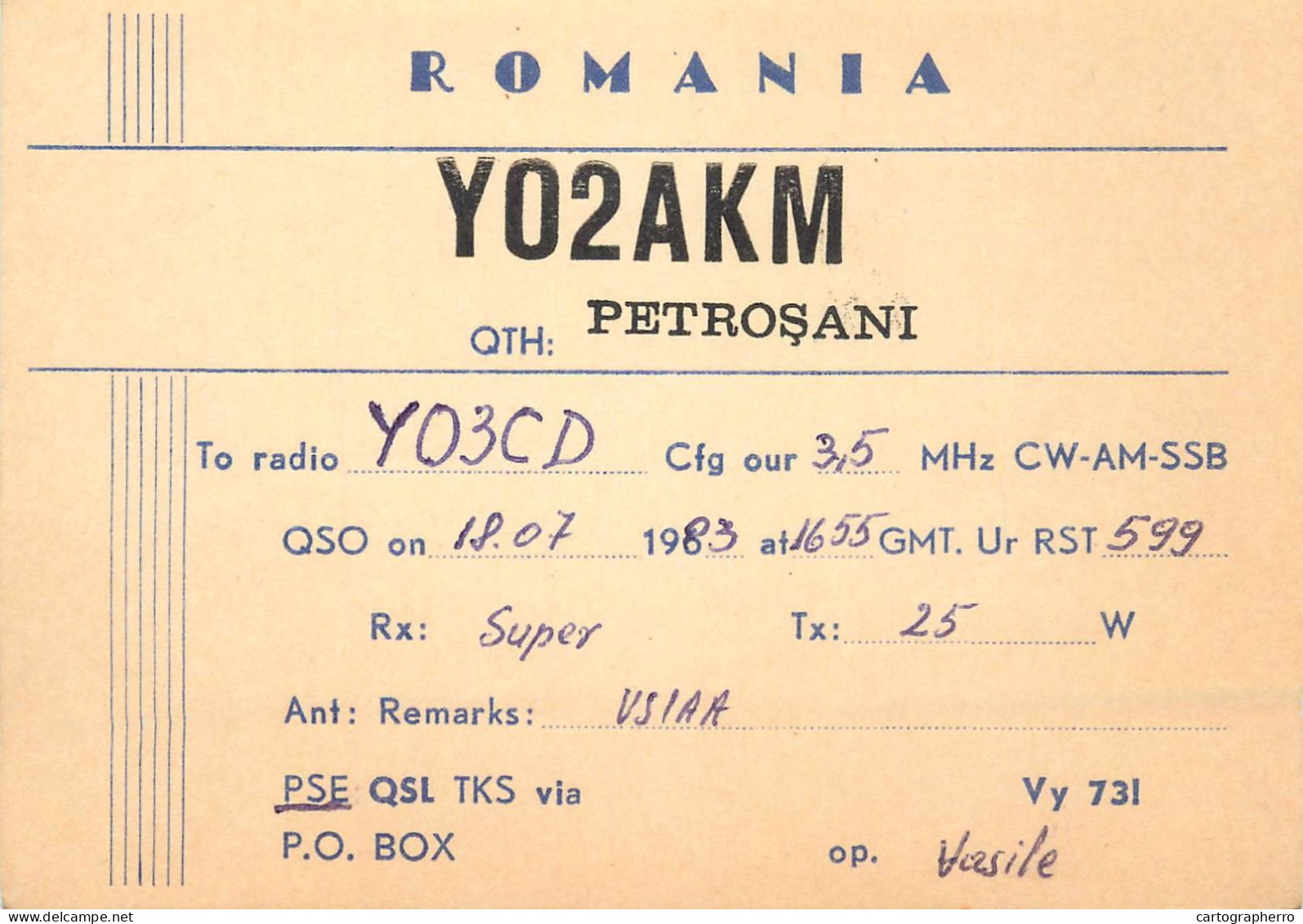Romania Radio Amateur QSL Post Card Y03CD Y02AKM - Radio Amatoriale