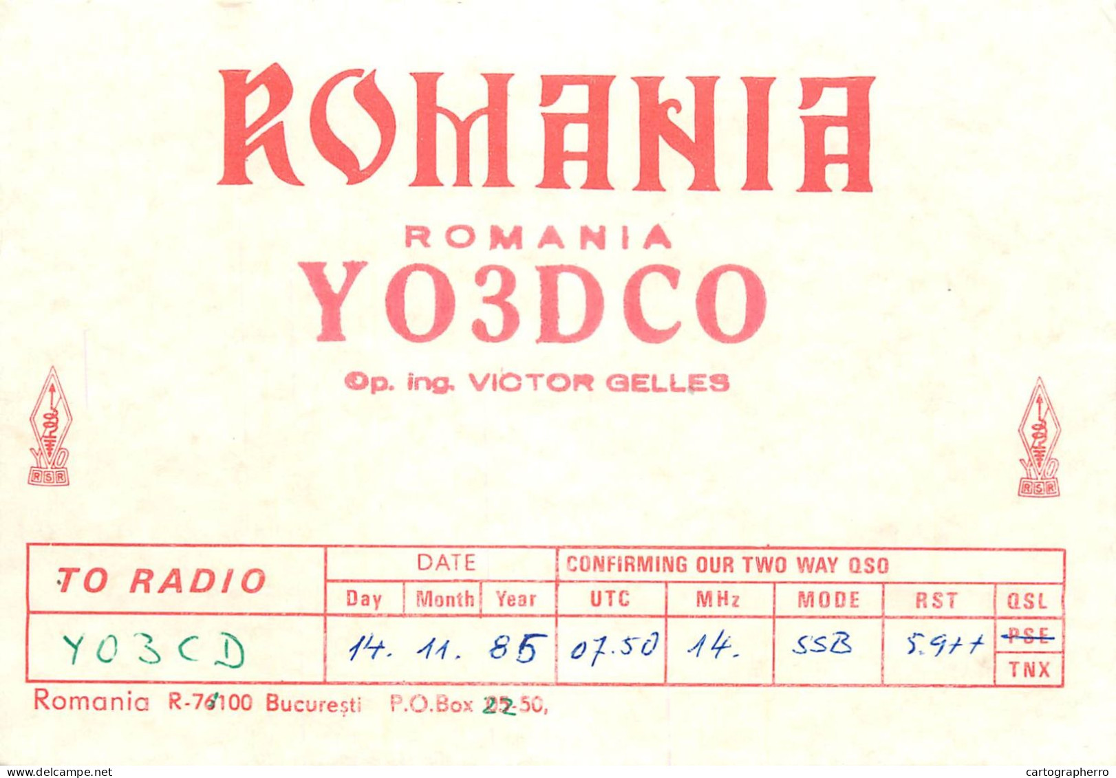 Romania Radio Amateur QSL Post Card Y03CD Y03DCO - Radio Amateur