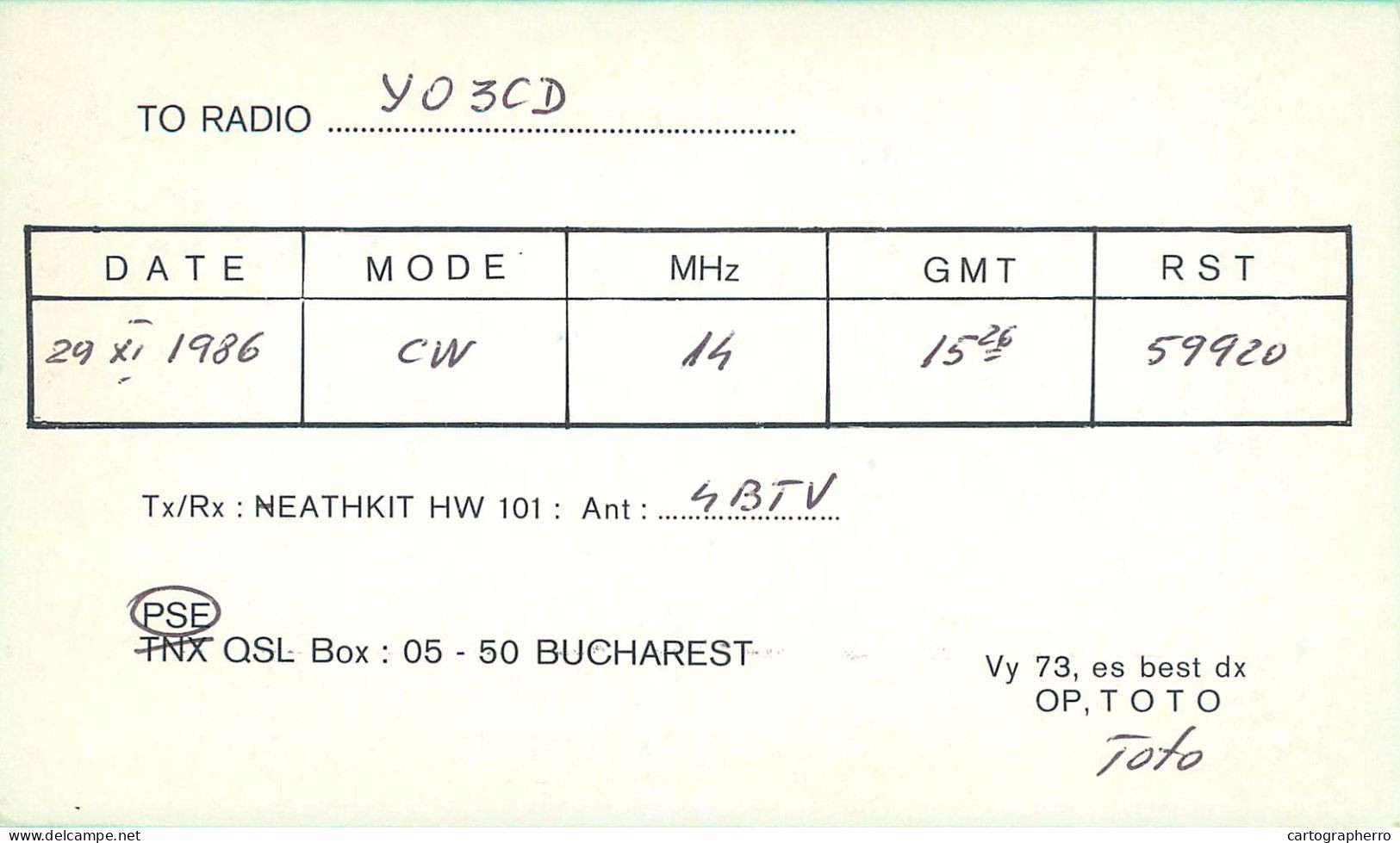 Romania Radio Amateur QSL Post Card Y03NL - Radio Amatoriale