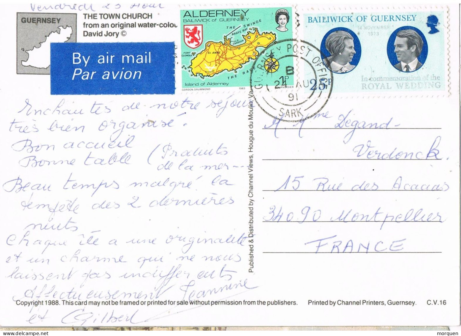 54745. Postal Aerea SARK (Guernsey) 1991. Stamp Alderney And Guernsey. The Town Church - Guernesey