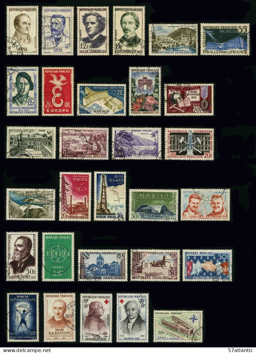 FRANCE - 1958-1959 - LOT DE 30 TIMBRES OBLITERES DIFFERENTS - Oblitérés