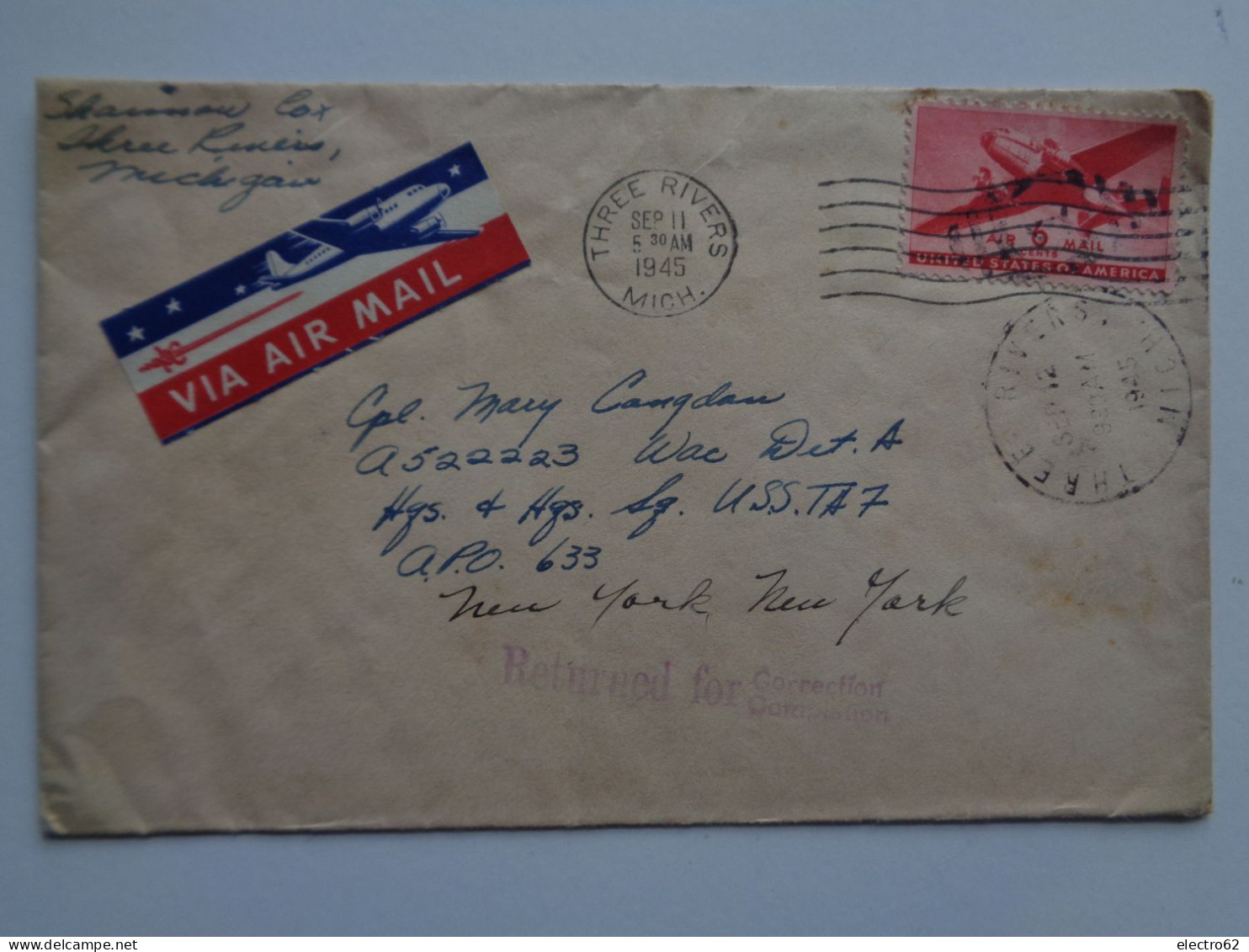 Etats-Unis enveloppes 1945 avion aigle eagle plane planes United States