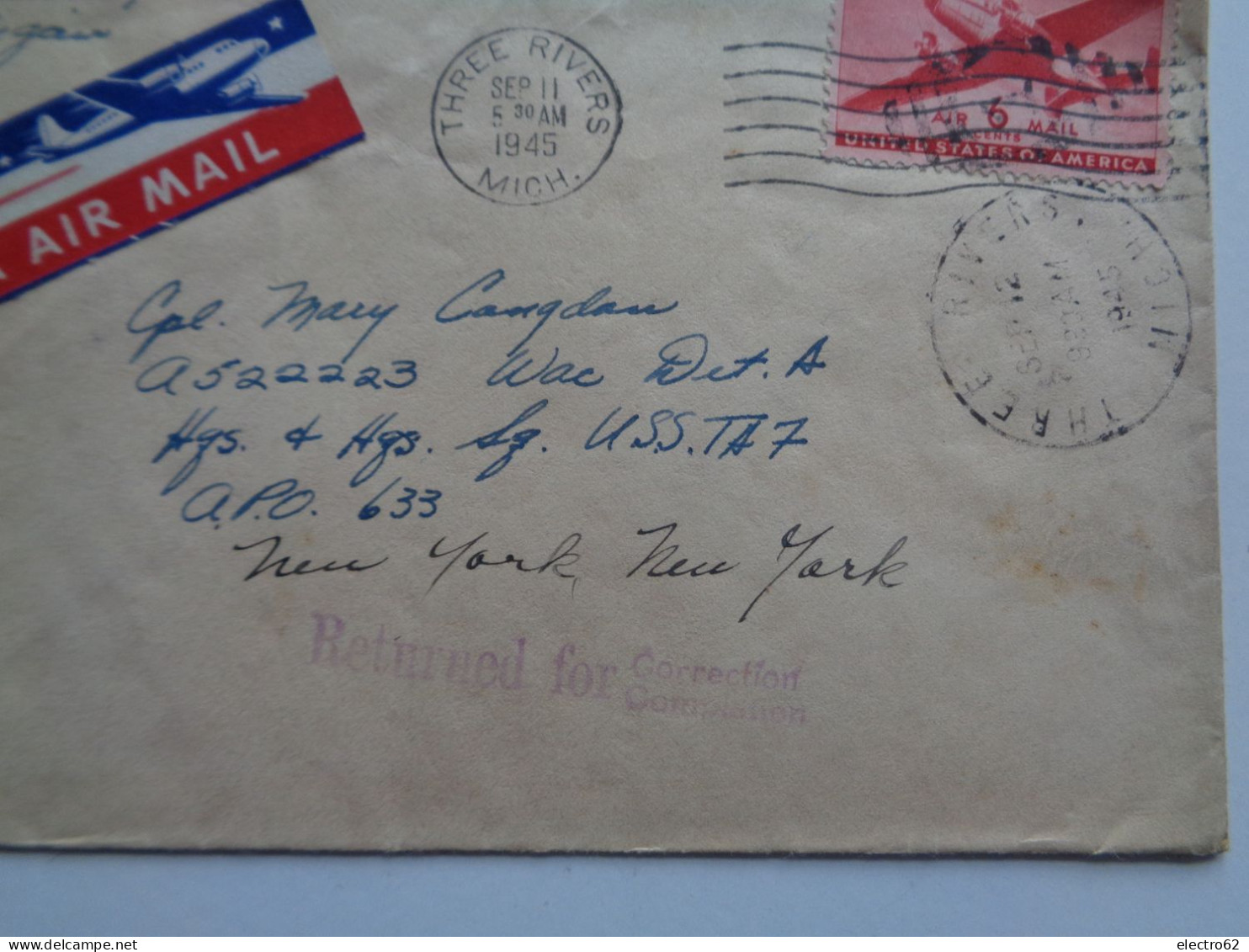 Etats-Unis enveloppes 1945 avion aigle eagle plane planes United States