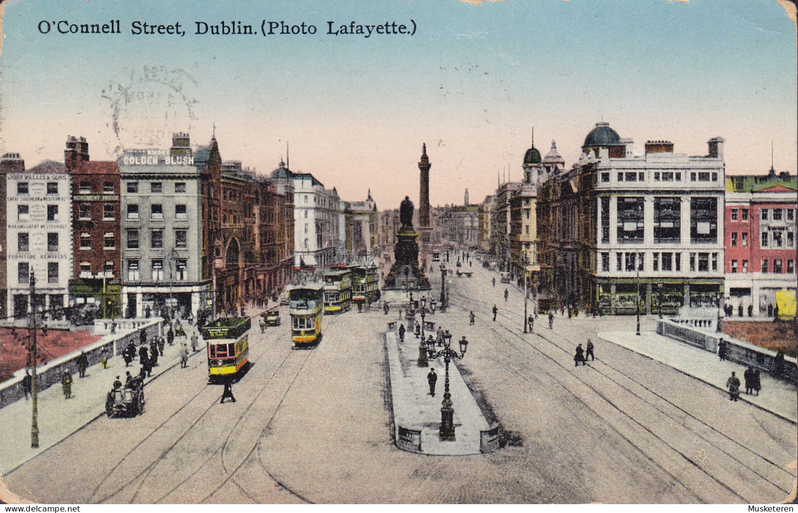 Ireland PPC O'Connell Street, Dublin Tram Tramways (Photo Lafayette) 'Buy Irish Goods' BAILE ATHA CLIATH 1928 (2 Scans) - Dublin