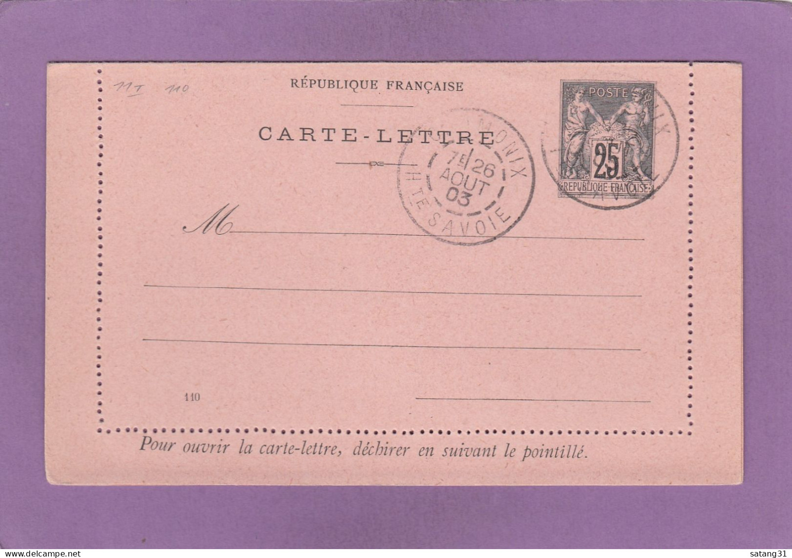 97 CL 4.CARTE LETTRE AVEC CACHET "CHAMONIX". - Letter Cards