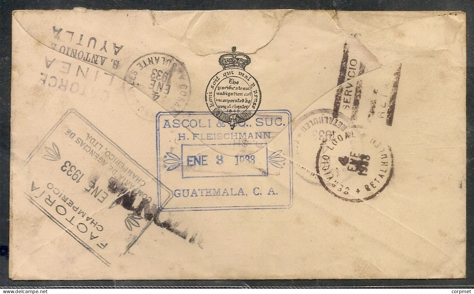 GUATEMALA  Vf Exhibit Cover 1933 Multiple Franking - GUATEMALA CITY To CHAMPERICO - Por Avion To RETALHULEU  See DESCRIP - Guatemala