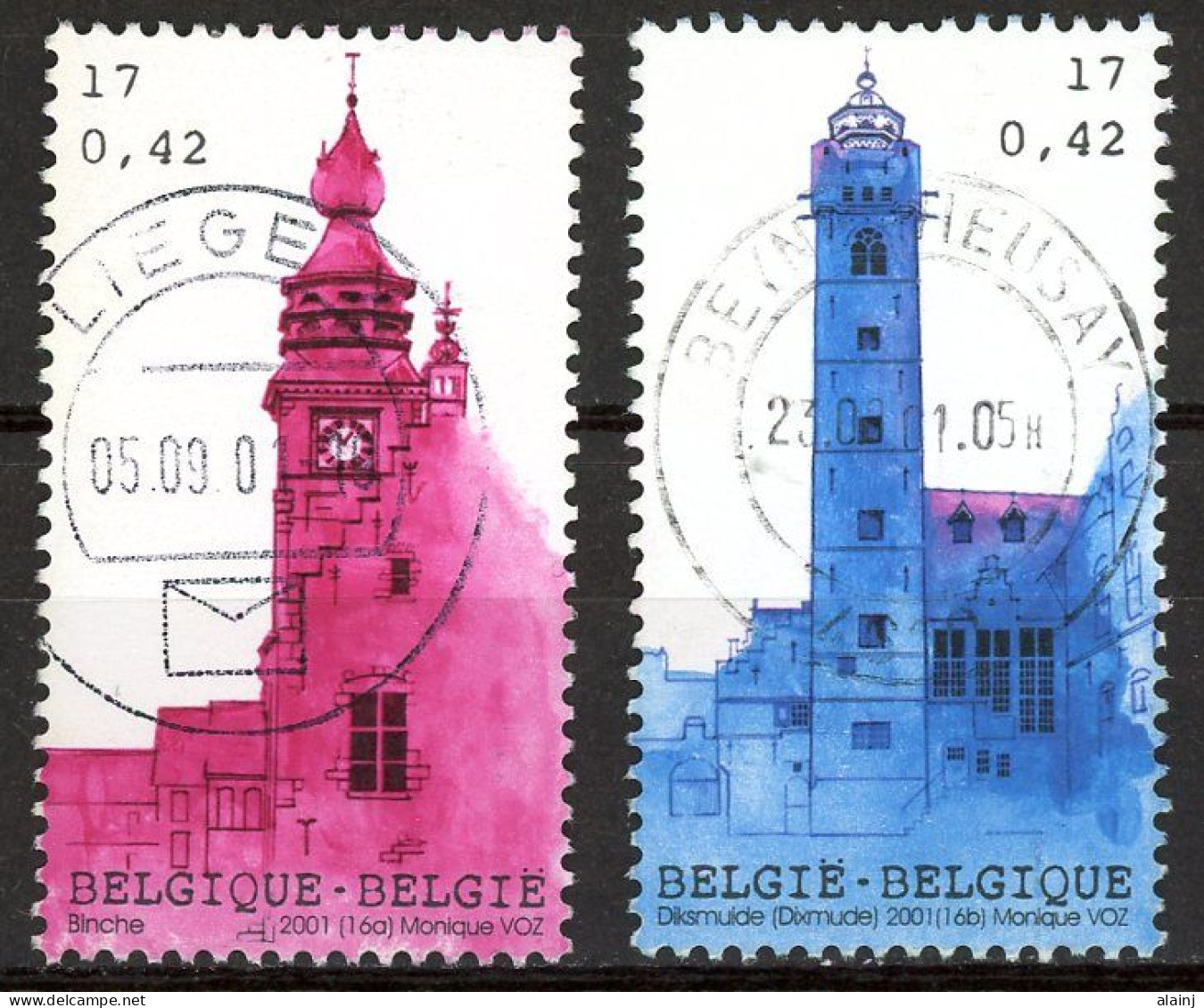 BE   3015 - 3016   Obl.   ---  Tourisme : Beffrois - Used Stamps