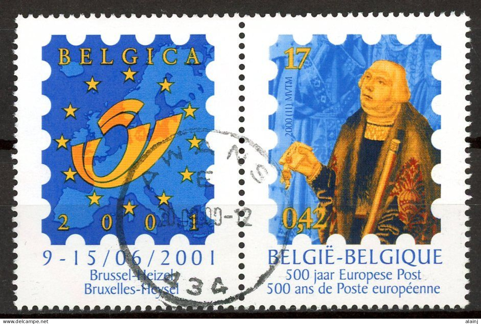 BE   2901   Obl.   ---   Belgica 2001 : François De Tassis  --  Oblitération Awans - Usati