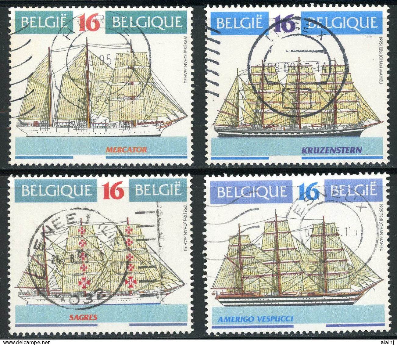 BE   2608 - 2611  Obl.   ---  Voiliers  --  Oblitérations Centrales  --  Timbres Du Carnet B26 - Oblitérés